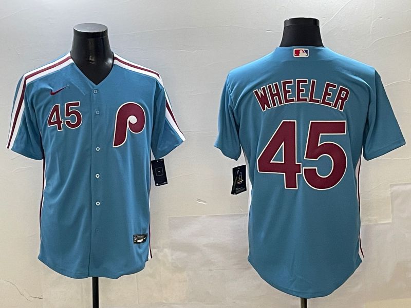 Men Philadelphia Phillies #45 Wheeler Light Blue Throwback Game 2025 Nike MLB Jersey style 4